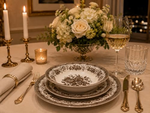 12 Piece Porcelain Dinnerware Set for 4 (Victoria Brown / 12)