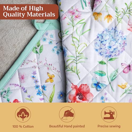 100% Cotton Oven Mitt & Pot Holder Set (031 - Just Floral / 7.5" x 13" & 8" x 8" (Oven Mitt & Pot Holder))