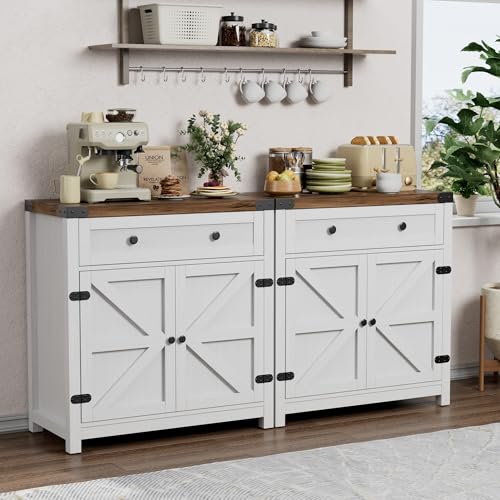 Farmhouse Coffee Bar Cabinet Sideboards (Pure White)