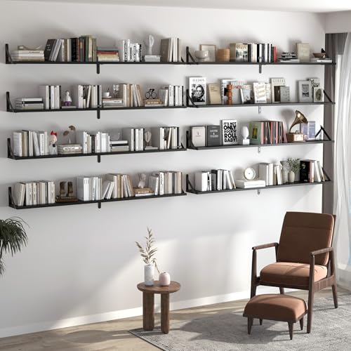 48 Inch Large Wall Bookshelves Set of 3 (Black / 47.24"W x 5.9"D x 5.4"H,Set of 3)