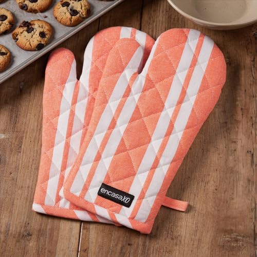 Oven Mitts Heat Resistant Kitchen Gloves (Oven Gloves / Franca Orange Stripes)