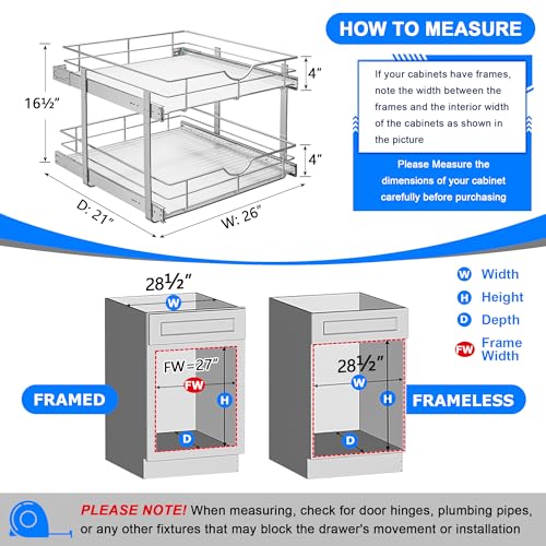 2 Tier Kitchen Cabinet Pullout Shelf and Drawer Organizer (W26 (26"W x 22"D) / 2 Tiers)