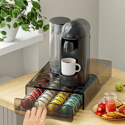 Acrylic Coffee Pod Organizer for Nespresso Vertuo Pod Holder 40 Pods Clear Vertuo Pod Storage Drawer (Transparent Black)