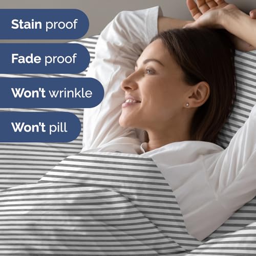 Short Queen Size 4 Piece Bed Sheet Set (45 - Grey Stripes 2 / Short Queen)