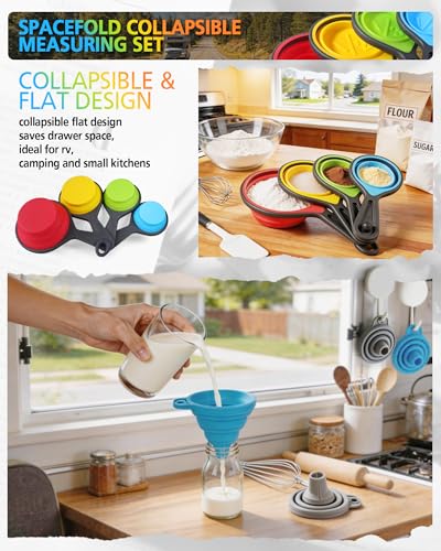 Collapsible Measuring Cups and Spoons Set with Funnel