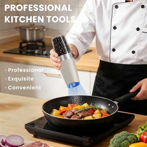 Battery Operated Gravity Salt And Pepper Grinder Set (Khaki-Set)