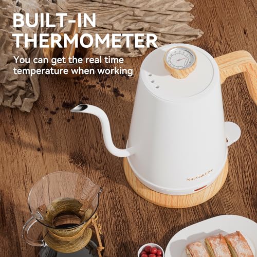 Electric Gooseneck Kettle with Thermometer (WHITE)