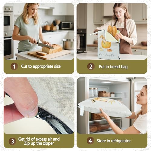 2 Packs Wide Zipper Access Beeswax Bread Bags for Homemade Bread (White - Little Bee)