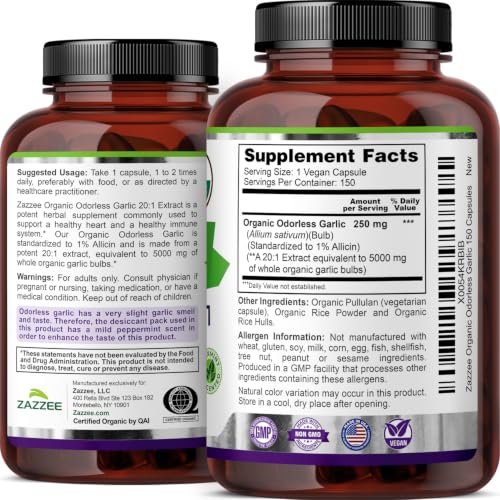 USDA Organic Odorless Garlic 20 (150 Count (Pack of 1))