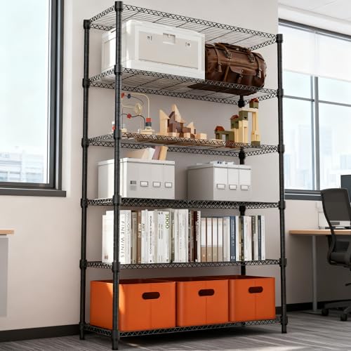 2100LBS 47.2" W 6 Tiers Shelf Storage Shelves Metal Shelving Unit Heavy Duty Garage Shelving Adjustable Wire Shelves for Pantry (6 Tiers, 17.7"D x 47.2"W x 82.4"H / Black)