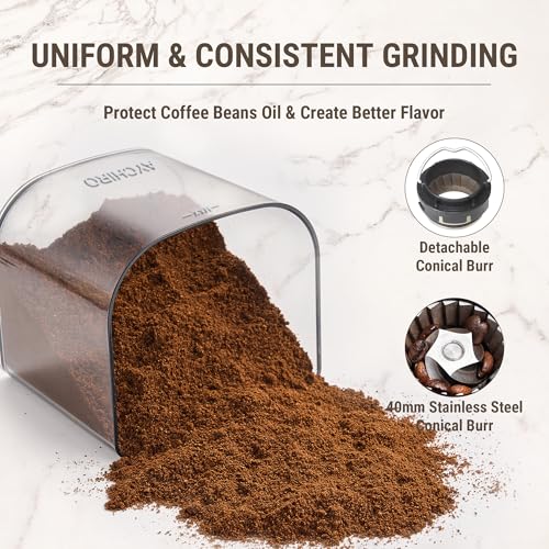 Conical Burr Coffee Grinder Electric (Shiny silver Black)
