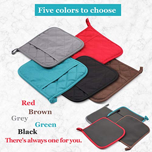 2Pcs Cotton and Neoprene Oven Pads Pot Holders with Pocket 8"x8.5" Dual (Red)
