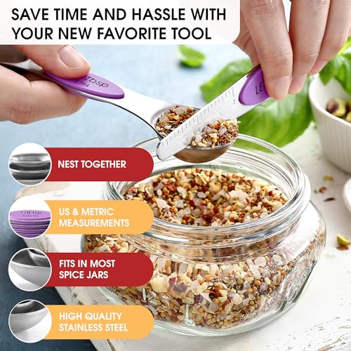 Stainless Steel Magnetic Measuring Spoons Set of 8 (Orchid / 1-Pack)