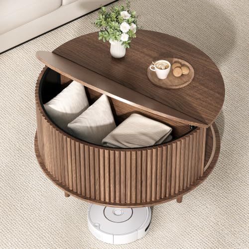 Round Coffee Table with Storage (Chestnut Brown)