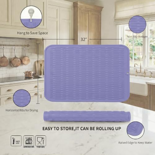 Silicone Dish Drying Mat for Multiple Usage (Light Purple / 32"L x 18"W)