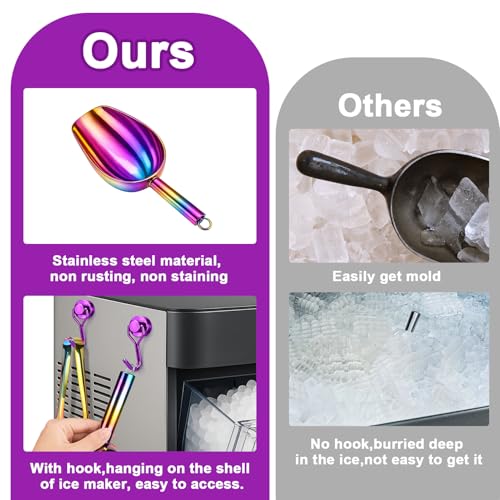 Stainless Steel Ice Scoop for Freezer with Magnetic Hook & Ice Tongs (6oz / Colorful)