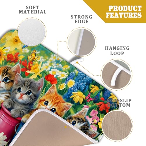 Funny Absorbent Dish Drying Mat Spring Cat Dish Drying Mats for Kitchen Counter Small (colorful Lovely Cat / 18" x 16")