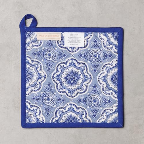 Pot Holders 100% Cotton Potholders (014 - Melodie Bleue / 8" x 8" (Pot Holder Pack of 2))