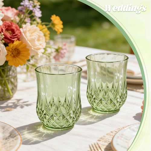 24 Pack Plastic Stemless Wine Glasses (12oz-sage green)