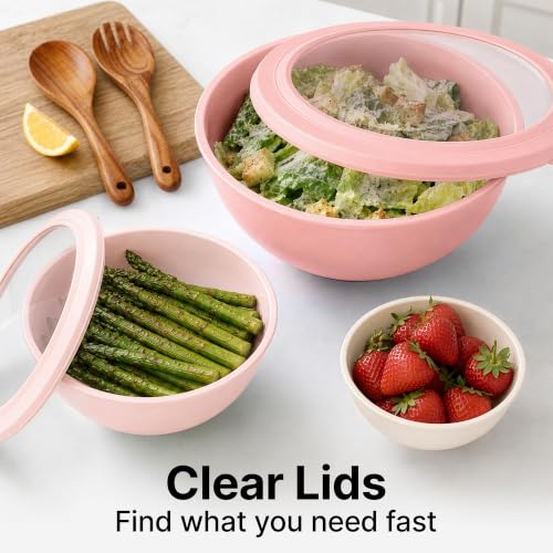 12 Piece Plastic Mixing Bowls with Lids Set (Pink)