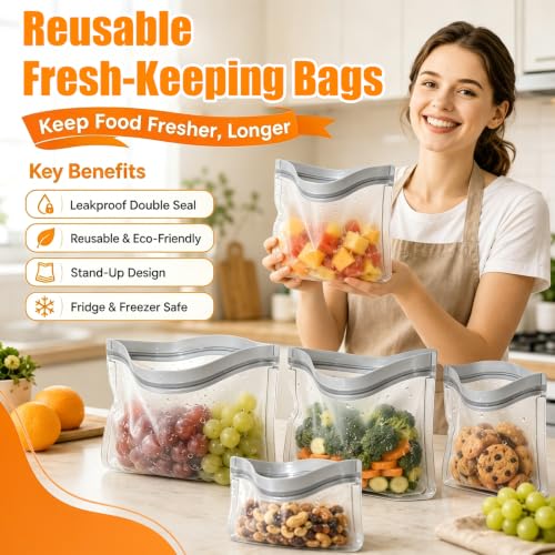 Reusable Silicone Food Storage Bags (Gray (4 Snack + 4 Medium + 4 Extra Large))