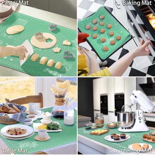 Silicone Pastry Mat 28" x 20" Extra Thick Non Stick Baking Mat with Measurements and Edge Heightening