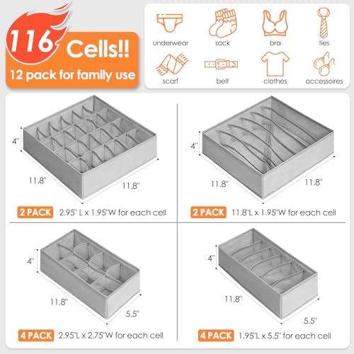12 Pack Sock Underwear Drawer Organizer Dividers (12 Count)