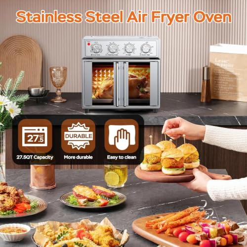 PlumChef 27.5 Quart Extra Large 6 Slices Air Fryer Convection Toaster Oven (Stainless Steel)