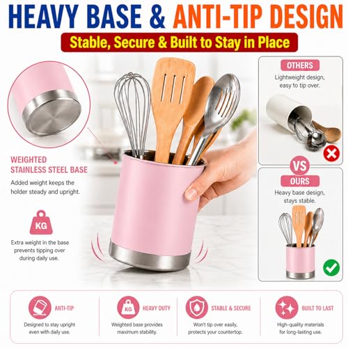 Stainless Steel Utensil Crock with Anti (Pink / Extra Large)