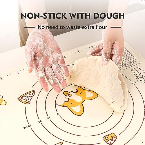 Silicone Baking Mat Sheet and Pastry Dough Cutter (Beige / 20"L x 16"W)