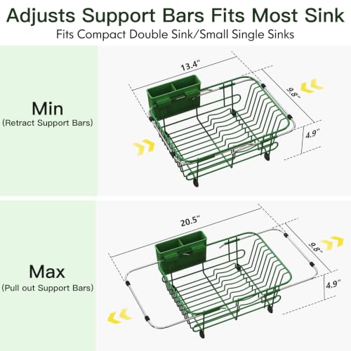Green Dish Drying Rack in Sink with Utensil Holder (Green / For 10"-12"w Sink)