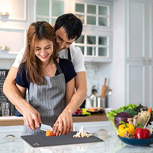 Flexible Plastic Cutting Board Mats with Food Icons (4 Gray)
