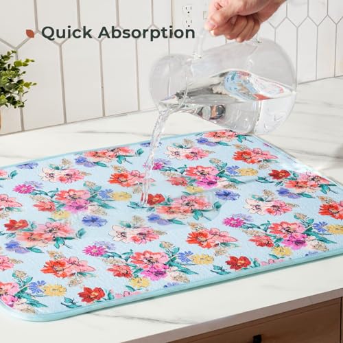 Dish Drying Mats 2 Pack (16''X18'' / Checkerboard Florals)