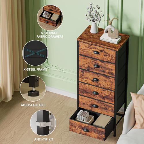 Dresser for Bedroom (Rustic Brown / 11.5"D x 16"W x 39.6"H (6 Drawers))