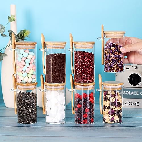 Glass Jar with Bamboo Lid and Spoon (Round/10oz*8/Bamboo Lid)