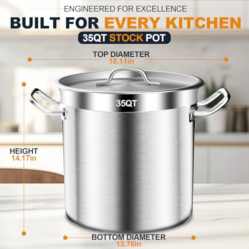 Commercial Grade Stainless Steel Stock Pot with Lid (35 Quarts)