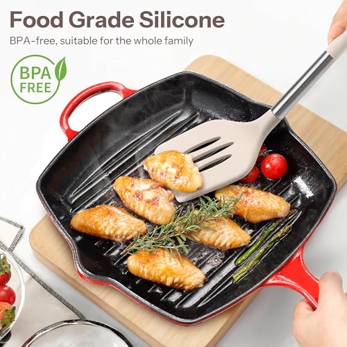 28 Piece Silicone Kitchen Utensils Set with Stainless Steel Handles (Khaki / 28 Piece)