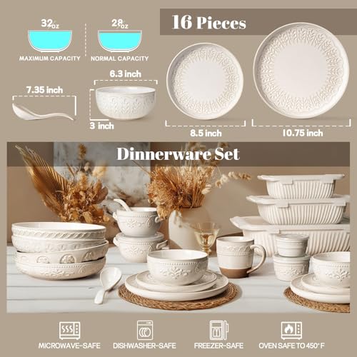 Plates And Bowls Sets (Wheat Leaf (16 Pieces) (White))