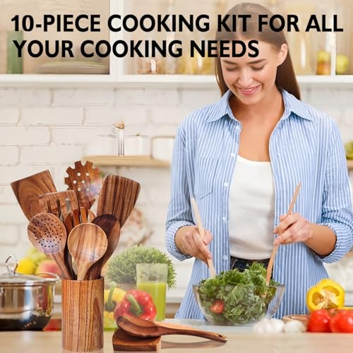 Wooden Spoons for Cooking 10 Pieces Set (10 Count)