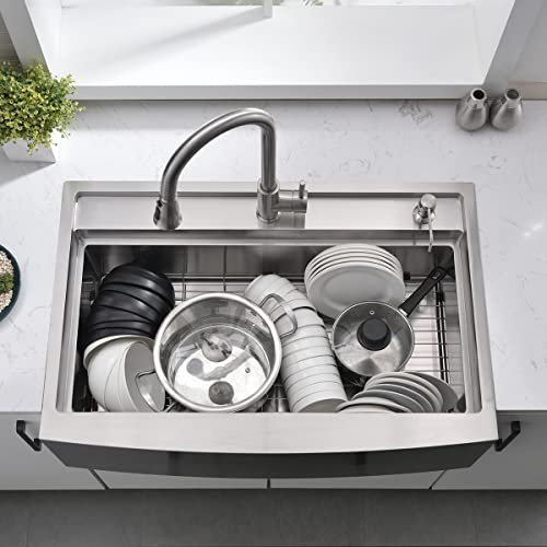 33 Inch Farmhouse Kitchen Sink Workstation (33"L x 22"W x 10"D / Stainless Steel (Splash Guard))