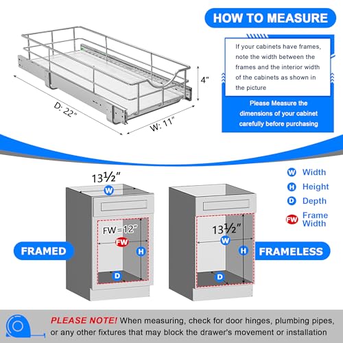 Soft Close Slide Out Cabinet Shelf (W11 (11"W x 22"D) / 1 Tier)