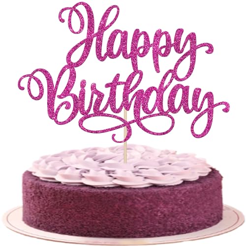 1 PCS Happy Birthday Cake Topper Glitter Happy Birthday Cake Pick for Celebrating Happy Anniversary Party Cake Decorations Supplies Rose Red (Design 2 Rose Red)