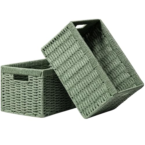 2 Pack Wicker Basket (Rectangular- 2pack 13.4"×8.3"×7.1" / Green)
