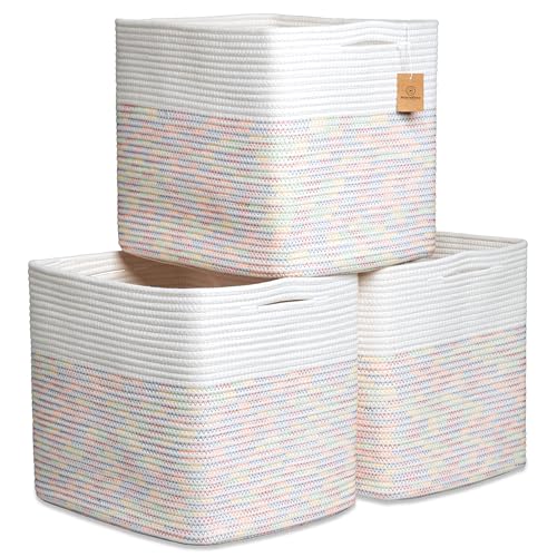 13x15x13 Kallax Storage Cubes Bins (Off White & Rainbow Stitching / 15 x 13 x 13 (Kallax))