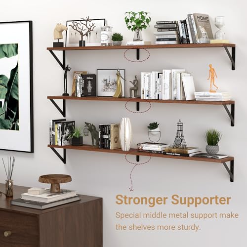 48 Inch Large Wall Bookshelves Set of 3 (Walnut / 47.24"W x 5.9"D x 5.4"H,Set of 3)