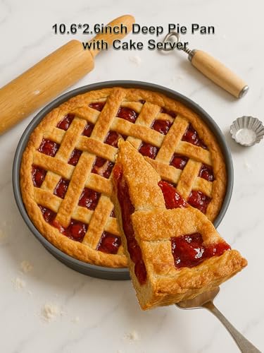 10×2.6 Inch Deep Pie Pan with Cake Server for Pie Tart Quiche Baking. Round Cake Pan with Non (10IN)