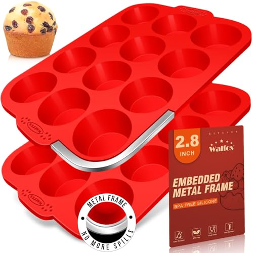 Silicone Muffin Pan with Metal Frame (2 Pcs: 12 Cups with frame, Regular)