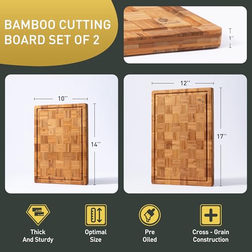 2 Pack Wooden Cutting Boards for Kitchen Bamboo Chopping Boards Non Toxic (Multiple Sizes (Set of 2))