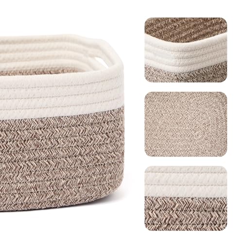 Small Storage Baskets for Organizing (3pcs-L13xW8.5xH5.1" / Off White/Brown)