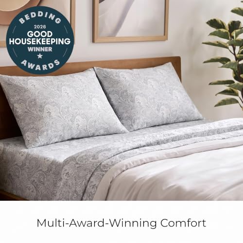 Iconic 4 Piece Microfiber Sheet Set (7394 Paisley Gray / Queen)